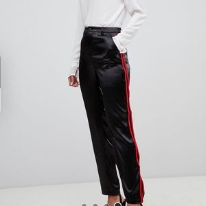 ASOS Black satin pants with red stripes